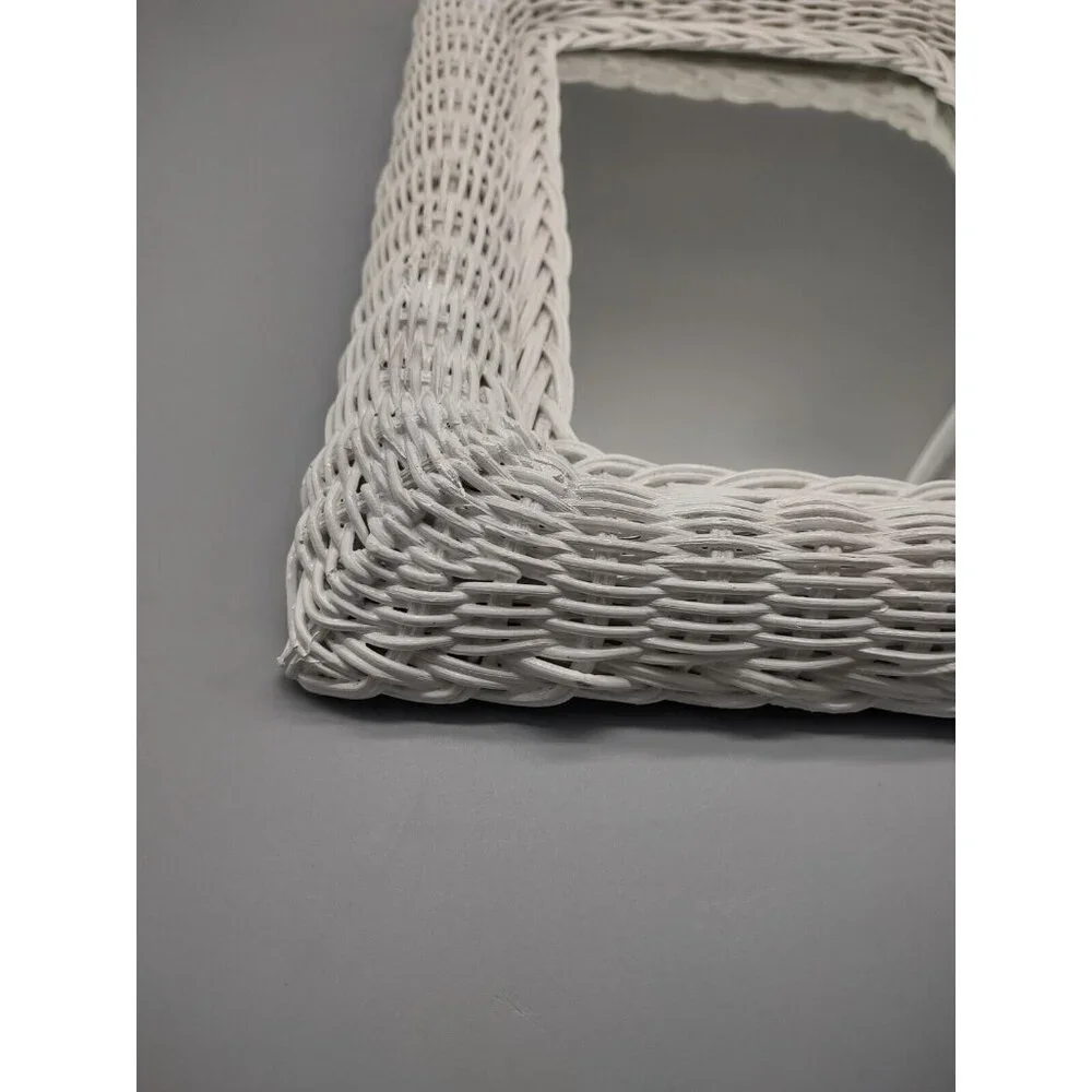 Vintage 1970s White Wicker Wall Mirror Cottage Retro, Rectangular 16